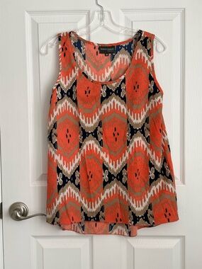 Kensie Coral and Navy Ikat Print Sleeveless Tank